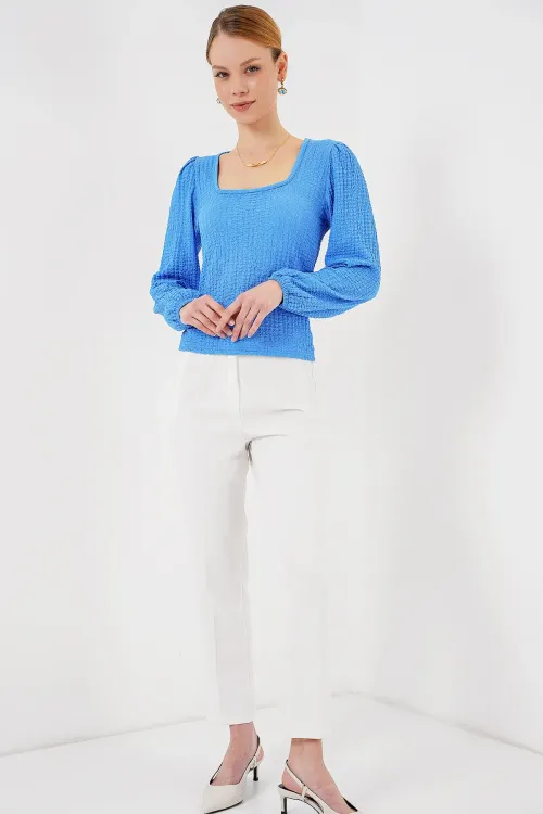 0442 Uzun Kollu Bluz - Saks