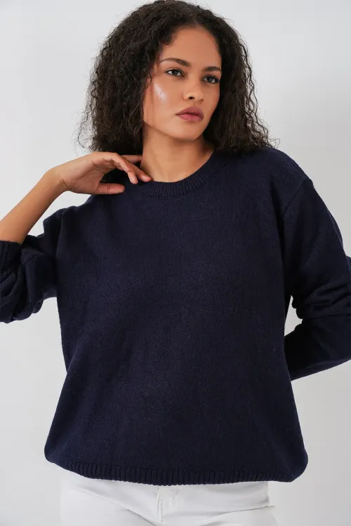 15895 Kadın Oversize Triko Kazak - K. Lacivert