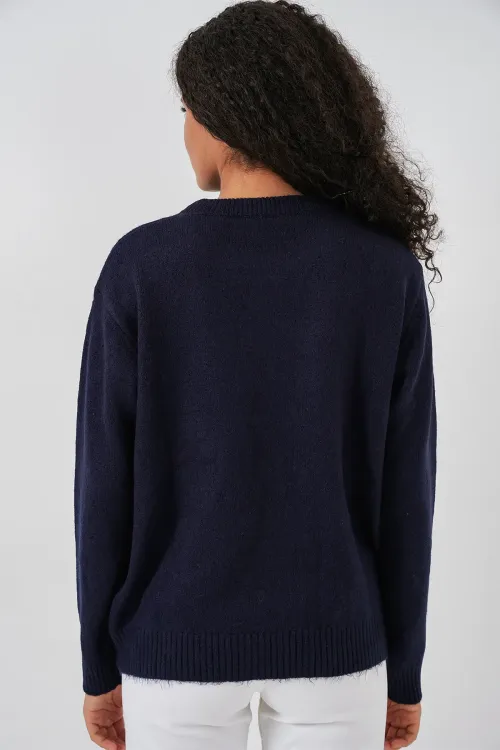 15895 Kadın Oversize Triko Kazak - K. Lacivert