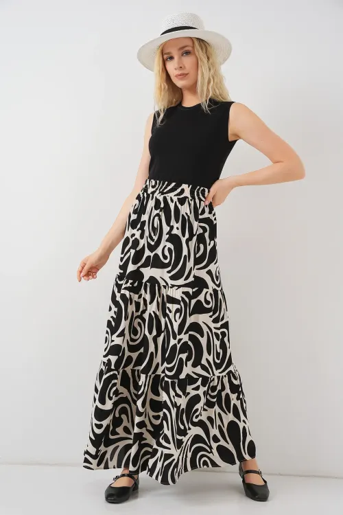 1898 Desenli Uzun Etek - C.Siyah