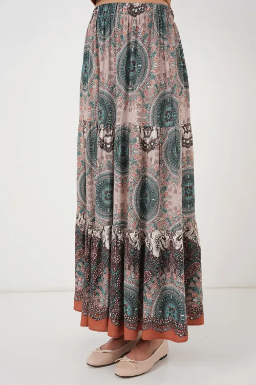 1898 Desenli Uzun Etek - Zümrüt Yeşili