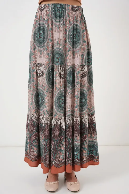 1898 Desenli Uzun Etek - Zümrüt Yeşili