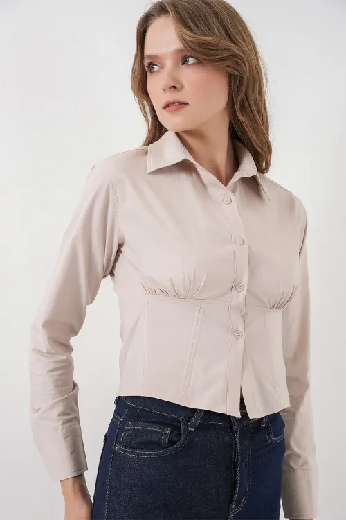 20231 Slim Fit Poplin Gömlek - Krem