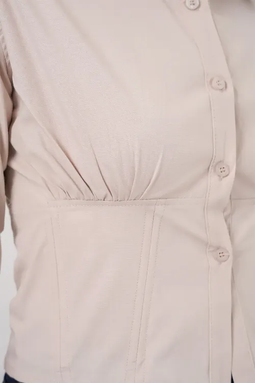 20231 Slim Fit Poplin Gömlek - Krem