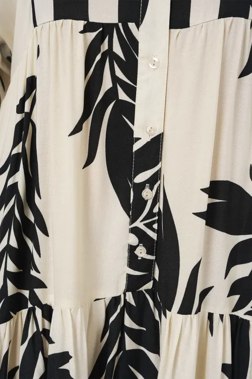 2423 Otantik Desenli Tesettür Elbise - A.Beyaz