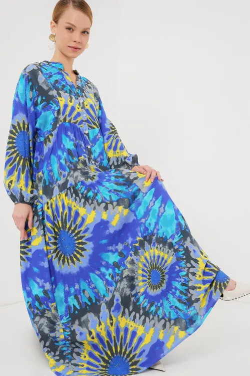 2423 Otantik Desenli Tesettür Elbise - N. Saks