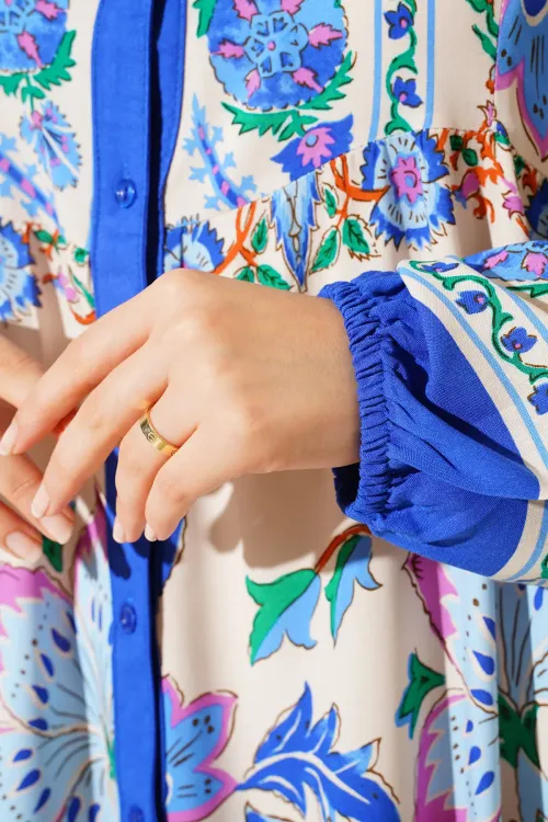 2423 Otantik Desenli Tesettür Elbise - Y.Lacivert