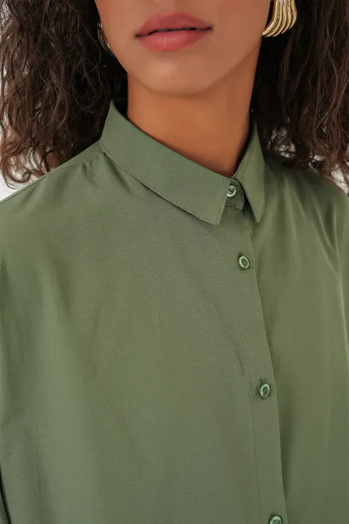 3900 Oversize Uzun Basic Gömlek - A.Haki
