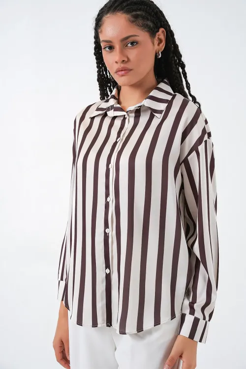 3964 Hafif Dökümlü Saten Gömlek - M. Kahverengi