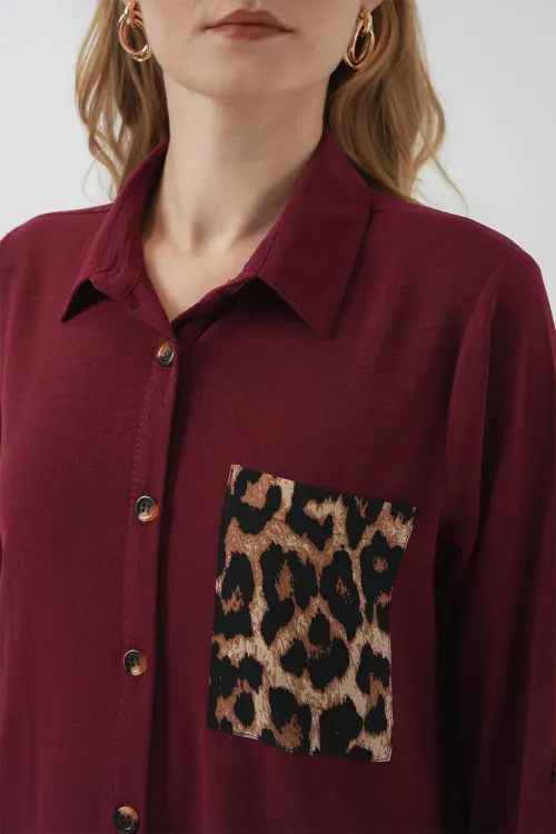 5851 Cep Detaylı Gömlek Tunik - Bordo