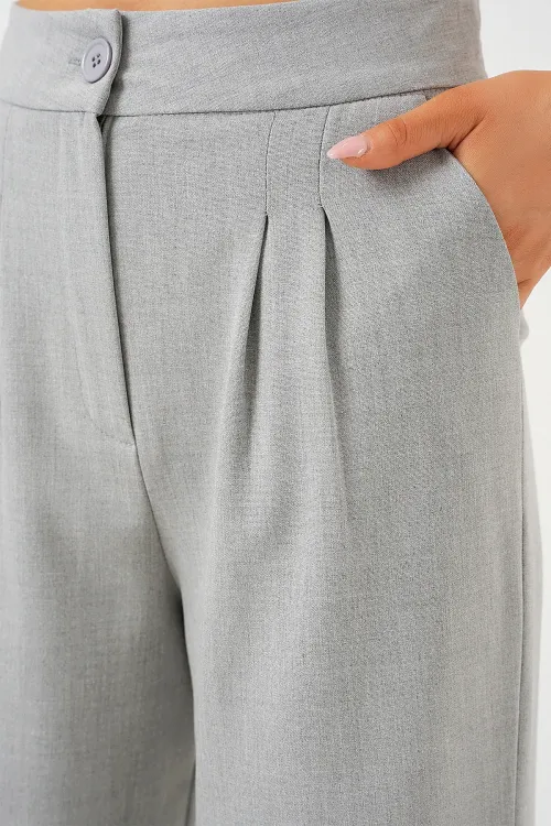 6638 Yüksek Bel Palazzo Pantolon - A.Gri