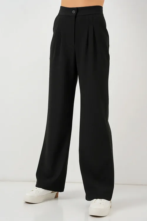 6638 Yüksek Bel Palazzo Pantolon - D. Siyah