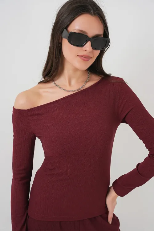 6708 Düşük Omuz Alt Üst Takım - Bordo