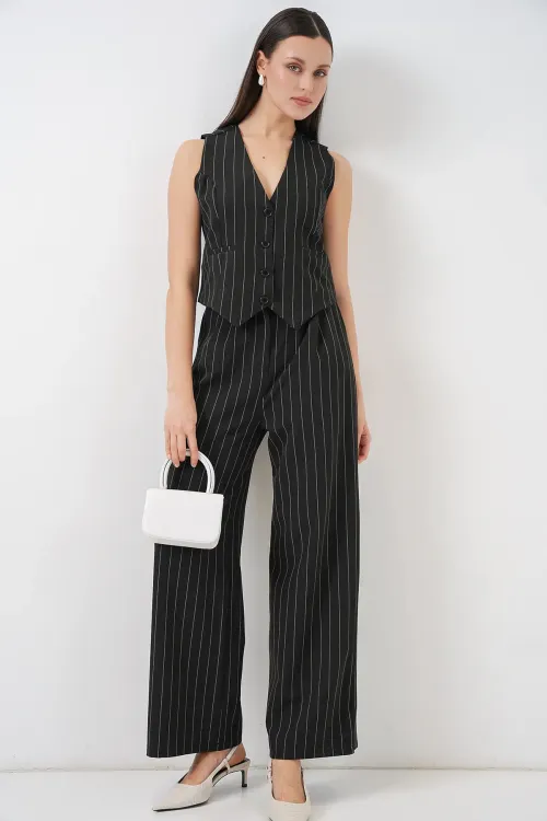 6709 Kadın Yelek Pantolon İkili Takım - D. Siyah