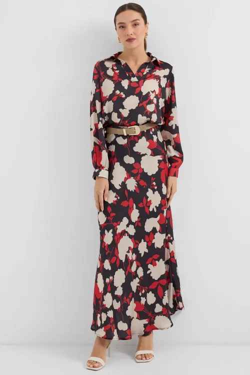 8018 Desenli Saten İkili Takım - Bej