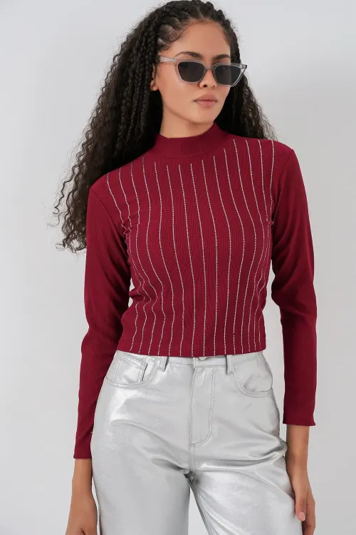 922 Taşlı Body - Bordo