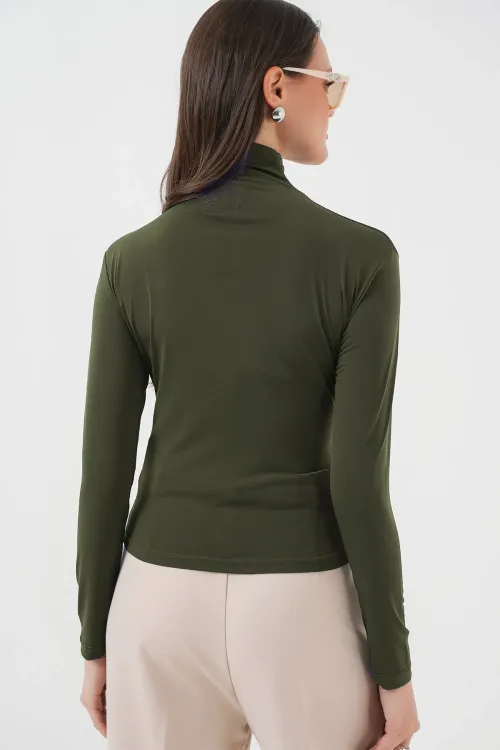 925 Büzgü Detaylı Sandy Bluz - Haki