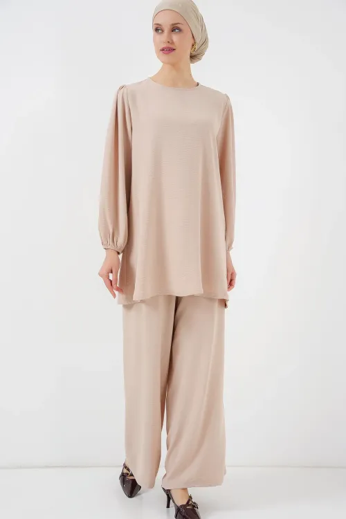 Ayrobin Tunik Pantolon Alt Üst Takım 6712 - Krem