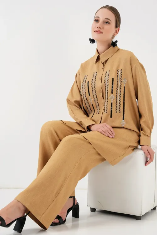 Desenli Tunik Pantolon İkili Takım 6720 - Bisküvi