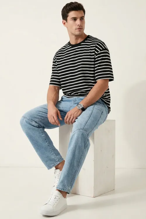 Erkek Rahat Kesim Baggy Jean Pantolon 30074 - Mavi