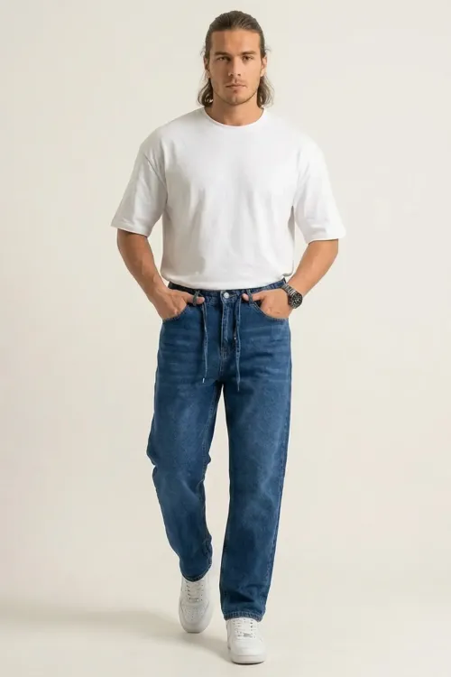 Erkek Rahat Kesim Baggy Jean Pantolon 30075 - Lacivert