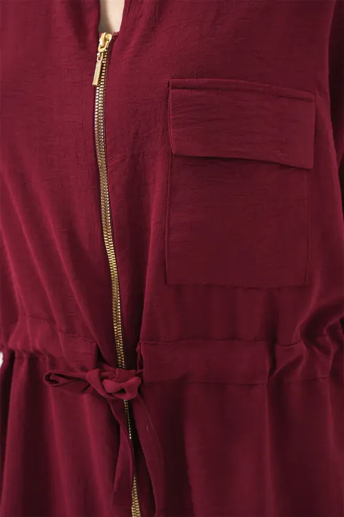 Fermuarlı Kadın Gömlek 0721 - Bordo