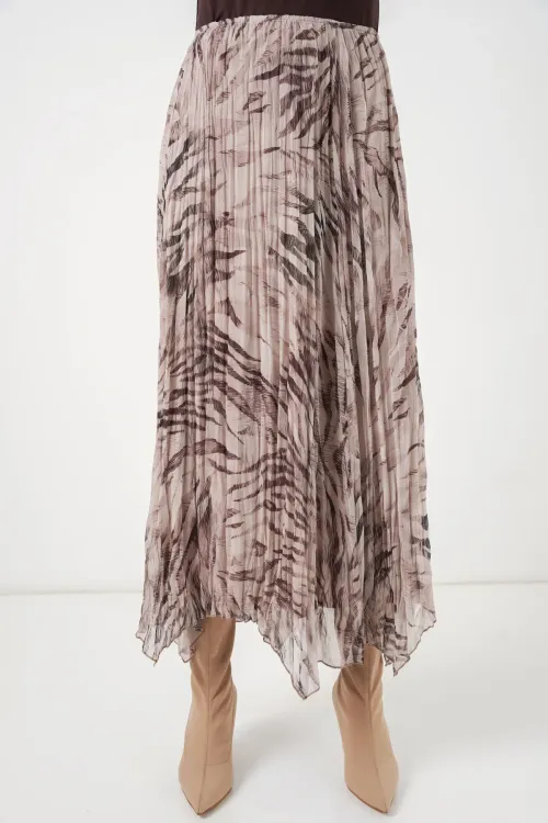 Kadın Asimetrik Kesim Şifon Etek 8056 - Bej