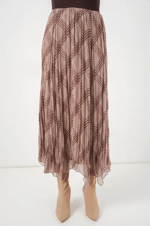 Kadın Asimetrik Kesim Şifon Etek 8056 - Vizon