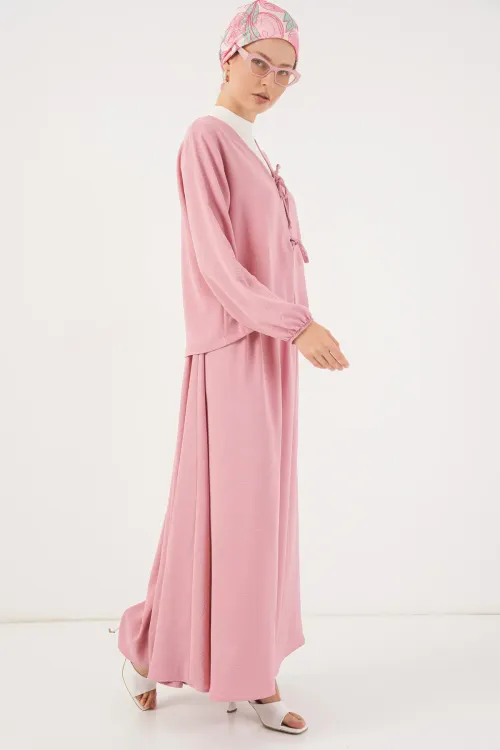 Kadın Ayrobin Kimono Etek İkili Takım 8047 - Pembe