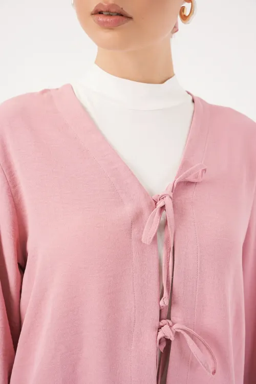 Kadın Ayrobin Kimono Etek İkili Takım 8047 - Pembe