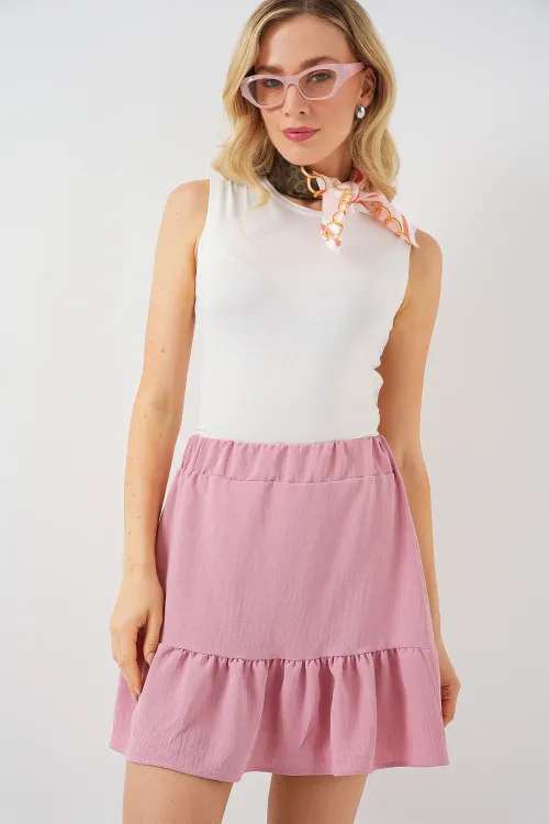 Kadın Ayrobin Mini Etek 8054 - Pudra