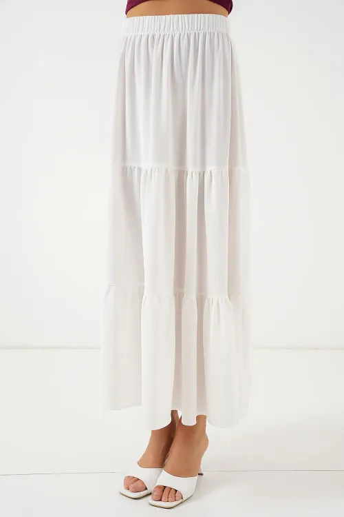 Kadın Ayrobin Uzun Etek 8048 - Beyaz