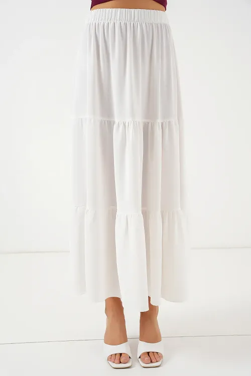 Kadın Ayrobin Uzun Etek 8048 - Beyaz