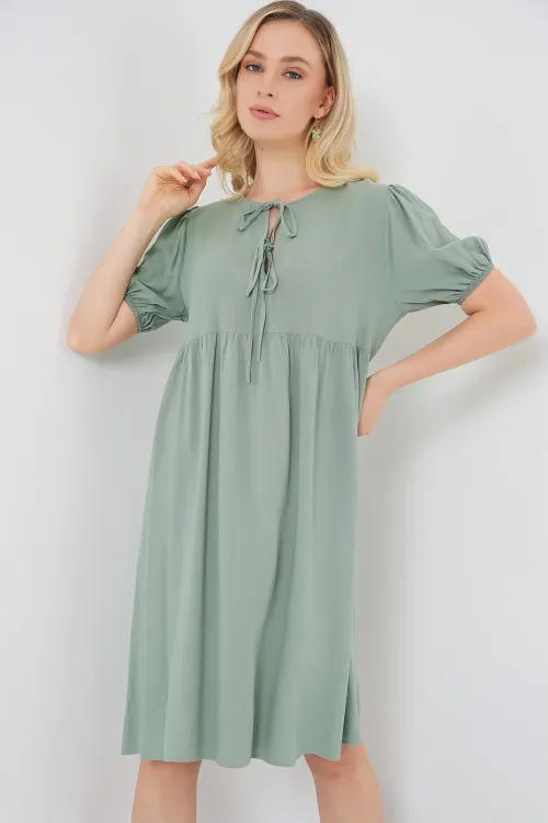 Kadın Bağcıklı Midi Elbise 2575 - Çağla