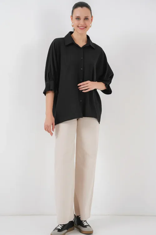 Kadın Bağlama Detaylı Ayrobin Gömlek 20290 - Siyah