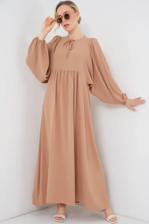Kadın Balon Kol Uzun Tesettür Elbise 2464 - Bisküvi