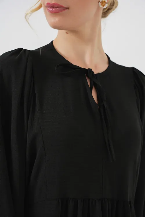 Kadın Balon Kol Uzun Tesettür Elbise 2464 - D. Siyah