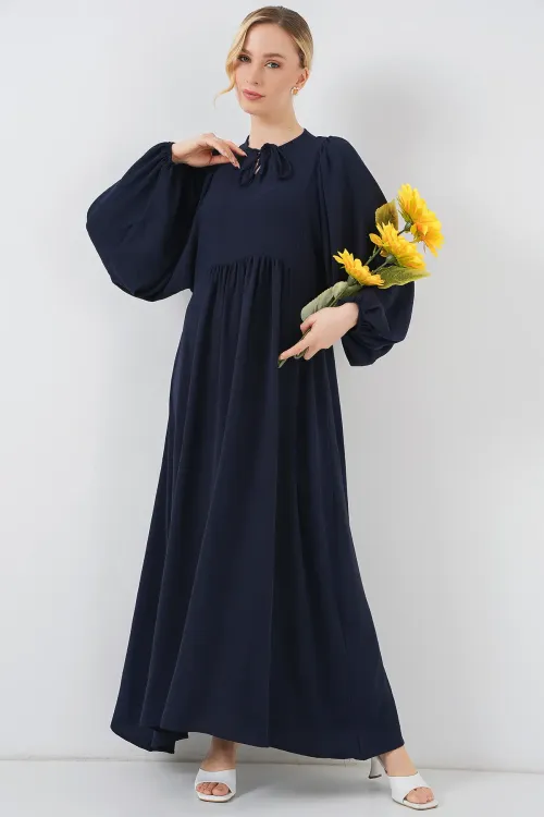 Kadın Balon Kol Uzun Tesettür Elbise 2464 - F.Lacivert