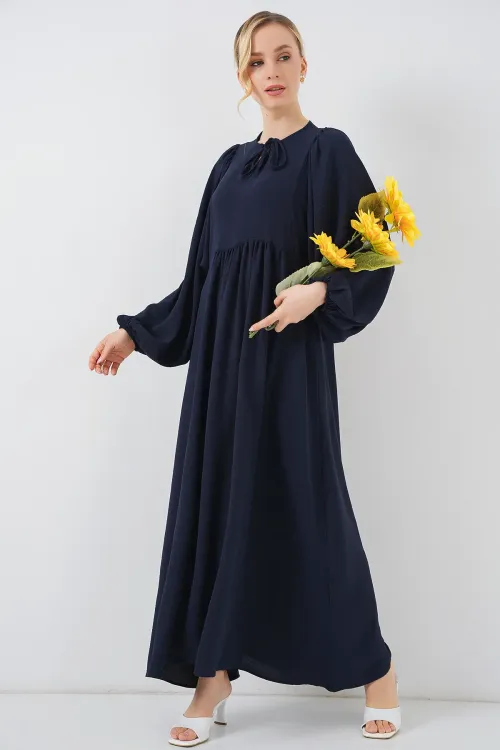 Kadın Balon Kol Uzun Tesettür Elbise 2464 - F.Lacivert