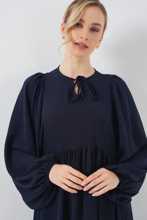 Kadın Balon Kol Uzun Tesettür Elbise 2464 - F.Lacivert