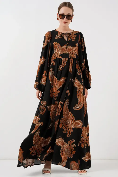 Kadın Balon Kol Uzun Tesettür Elbise 2464 - M. Taba