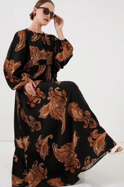 Kadın Balon Kol Uzun Tesettür Elbise 2464 - M. Taba