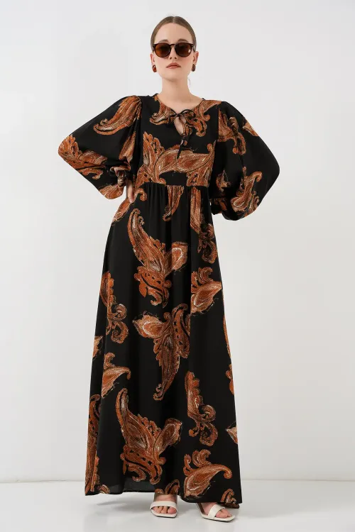 Kadın Balon Kol Uzun Tesettür Elbise 2464 - M. Taba