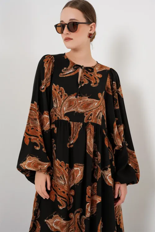 Kadın Balon Kol Uzun Tesettür Elbise 2464 - M. Taba