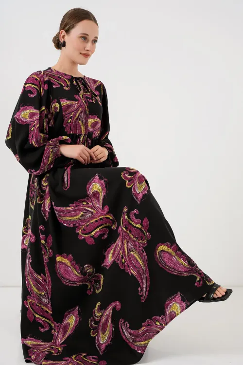 Kadın Balon Kol Uzun Tesettür Elbise 2464 - Y.Fuşya