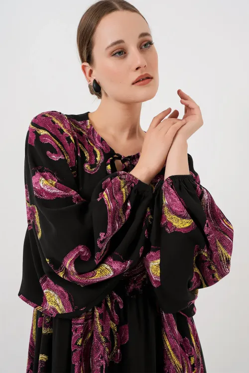 Kadın Balon Kol Uzun Tesettür Elbise 2464 - Y.Fuşya