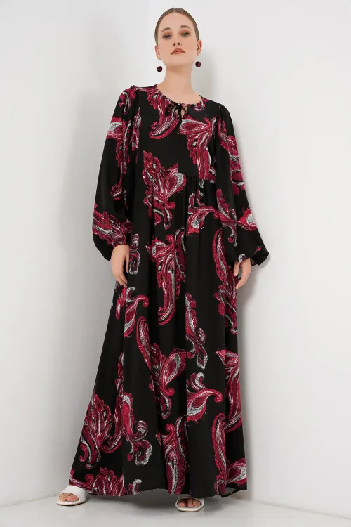 Kadın Balon Kol Uzun Tesettür Elbise 2464 - Y.Kırmızı