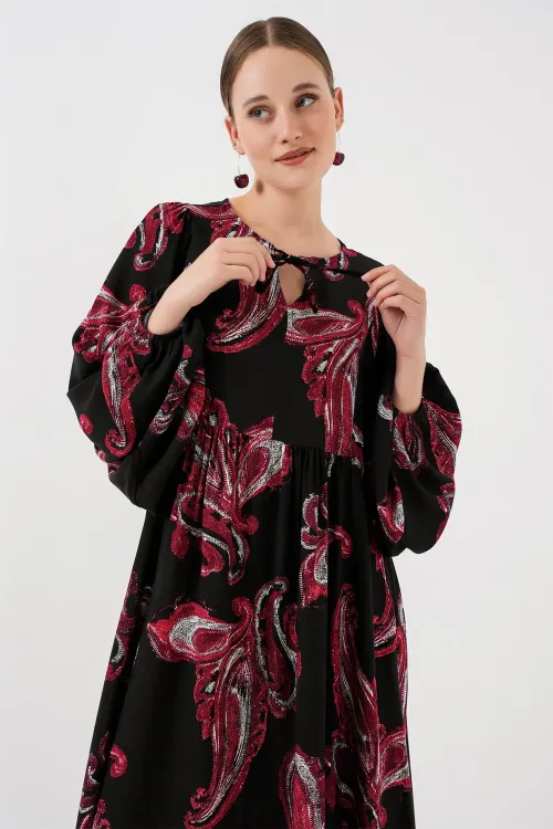 Kadın Balon Kol Uzun Tesettür Elbise 2464 - Y.Kırmızı