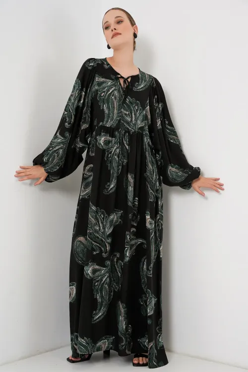 Kadın Balon Kol Uzun Tesettür Elbise 2464 - Y.Yeşil