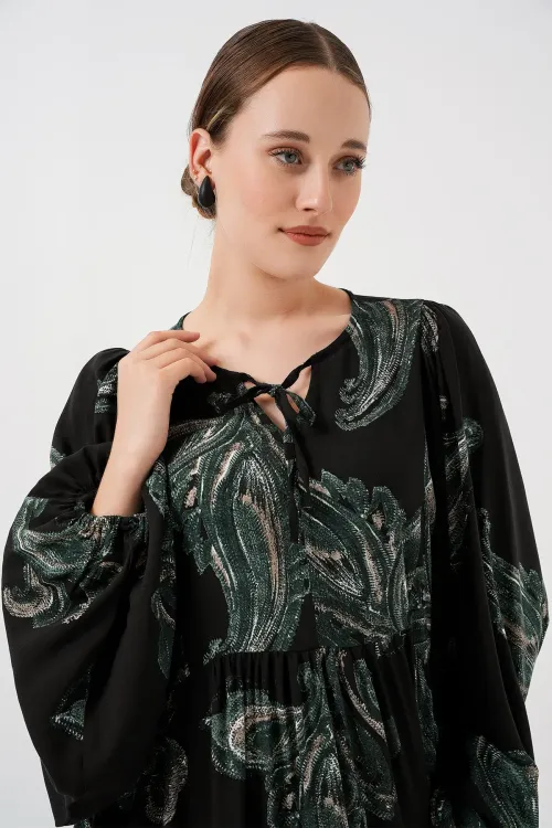 Kadın Balon Kol Uzun Tesettür Elbise 2464 - Y.Yeşil